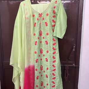 Stiched Sequine Green Suit With Dupatta And Pant