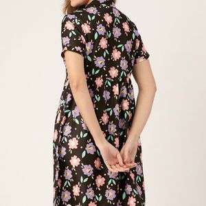 DressBerry Black Floral Empire Cute Dress