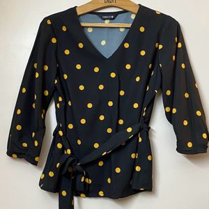 BLACK & YELLOW POLKA DOTS top (20% off on ₹)