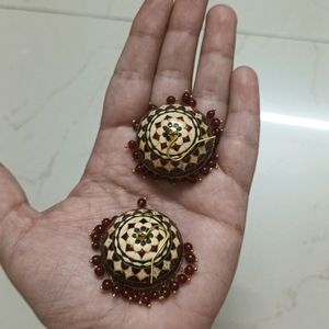 2 Pairs Of Jhumka Earrings. White And Brown.