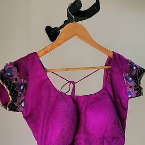 NEON PURPLE VELVET PADDED DESIGNER BLOUSE