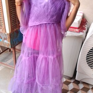 6 Meter Levender Colour Net Frock