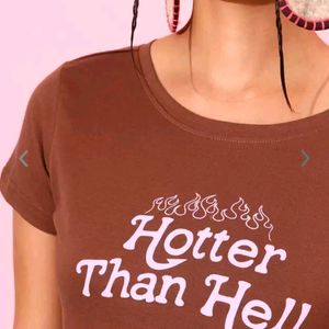 Women Typography Printed Pure Brown Tshirt