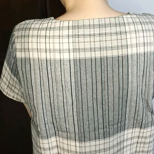 Women Beige Grey Checks Regular Fit Top