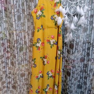 Women Mustard Yellow Floral Print Maxi Dress