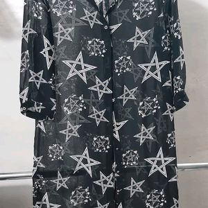 Casual Long Star Print Georgette Shirt