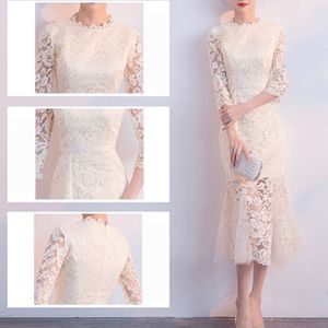 Wine Cream Fishtail Lace Party Dress