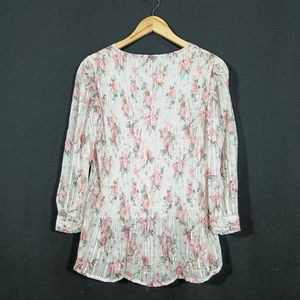 Women White and Pink Floral Printed Top | Bust 40