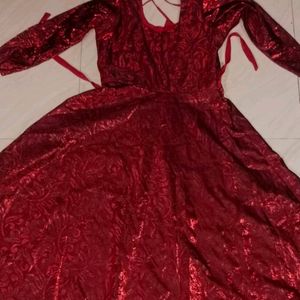 ST Beautiful Red Sequence Gown,Velvet, Dark Re