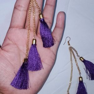 handmade silk thread and chain tassel earrings