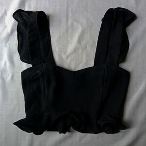 New Black Polyester Solid Strappy Top