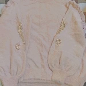 Pink Woolen Hoodie With Gorgeous Design