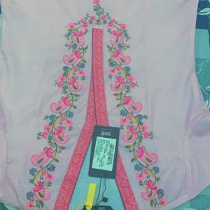 Pink V Neck Embroidery Kurta