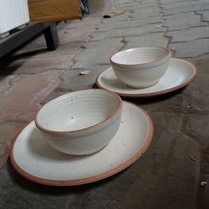 Crock Matte Bowl And Plates Dinner Set Of 2