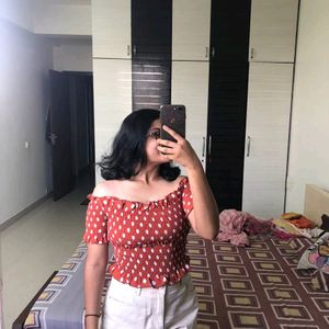 Off Shoulder Korean Polka Doted Cutest Top