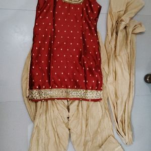 Patiyala Slwar Kurta With Duptta .. Maroon &cream