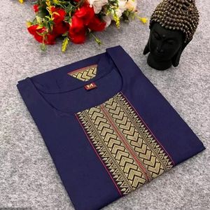 Stylish Blue Embroidered Cotton A-Line Kurta