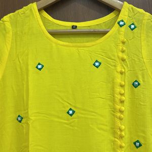 Anarkali Yellow Embroidery Kurta For Women