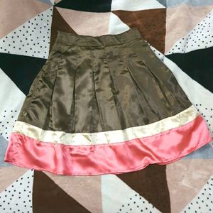 Brown & Pink Pleated Satin Skirt