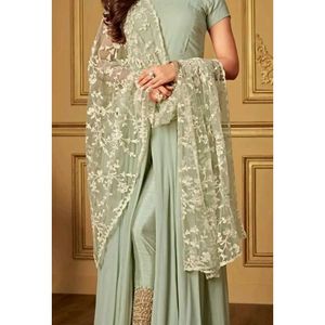 Slit Kurta Anarkali With Trousers and Dupatta