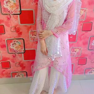 Chikankari Gorget Pink A Line Kurta