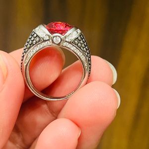 Red Stone Oxidised Silver Ring