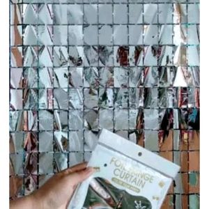Metallic Square Foil Fringe Curtain- 1pc Silver
