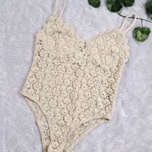 H&M Beige Crochet Lace Bodysuit