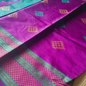 Green and Purple Cotton Silk Saree