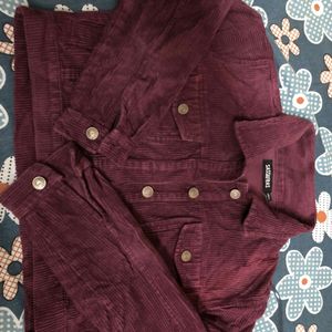 Women Burgundy Corduroy Crop Jacket