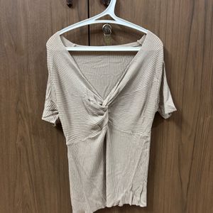 Savana Knot Top In Beige Looks Chic