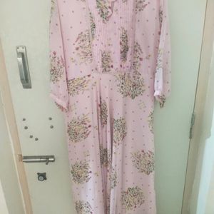 Beautiful Floral Pink Long Kurtha With Frill