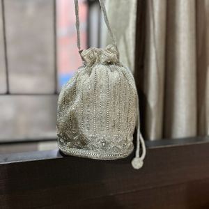 Potli Purse With White Cutdana Work