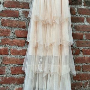 Cream Tulle Layered Skirt