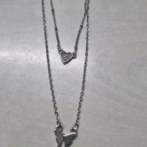 Silver Tone Double Layer Chain W Pendant