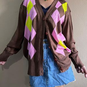 Pretty Multi-colored Argyle Cardigan 🎀