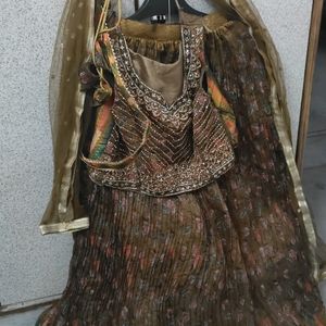 Heavy Embroided Top With Crushed Lehnga