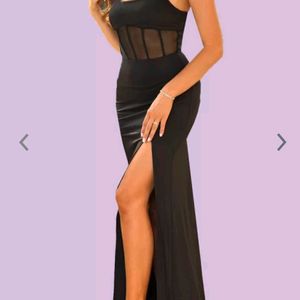 Thigh Cut Cami Black Dress