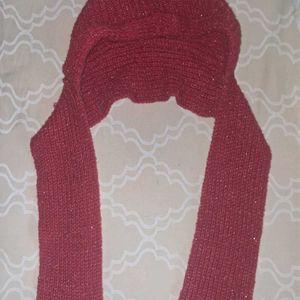 Red Winter Shawl Cap