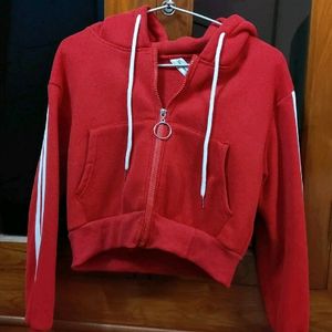 Woolen Red Coloured Thick Crop Jacket