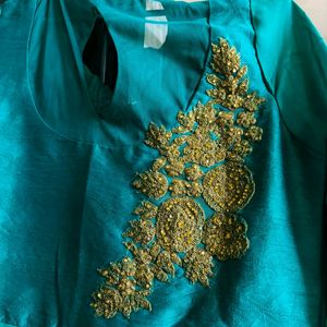 Green Color Ethnic Gown With Dupatta