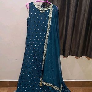 Green Ethnic Long Party Gown