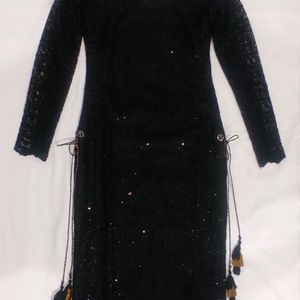 Black Floral Net Kurta (Women)