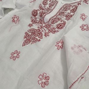 White Chickankari Handwork Kurta