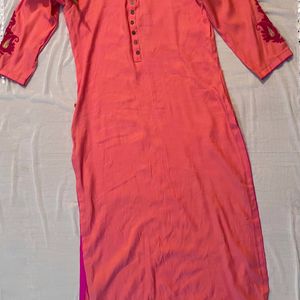 Coral Pink Slitted kurta