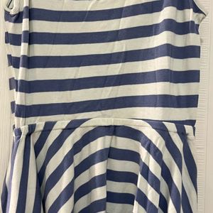 Brand New White Blue Striped Fit N Flare Dress