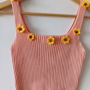 Aesthetic Imported Crochet Sunflower Crop Top