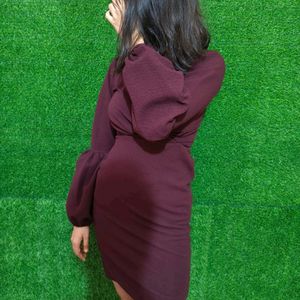 Women Wrap Bodycon Maroon Dress