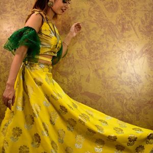 Yellow Machine Print Lehenga