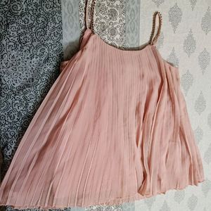 Women Pink Flared Double Layered Sleeveless Top